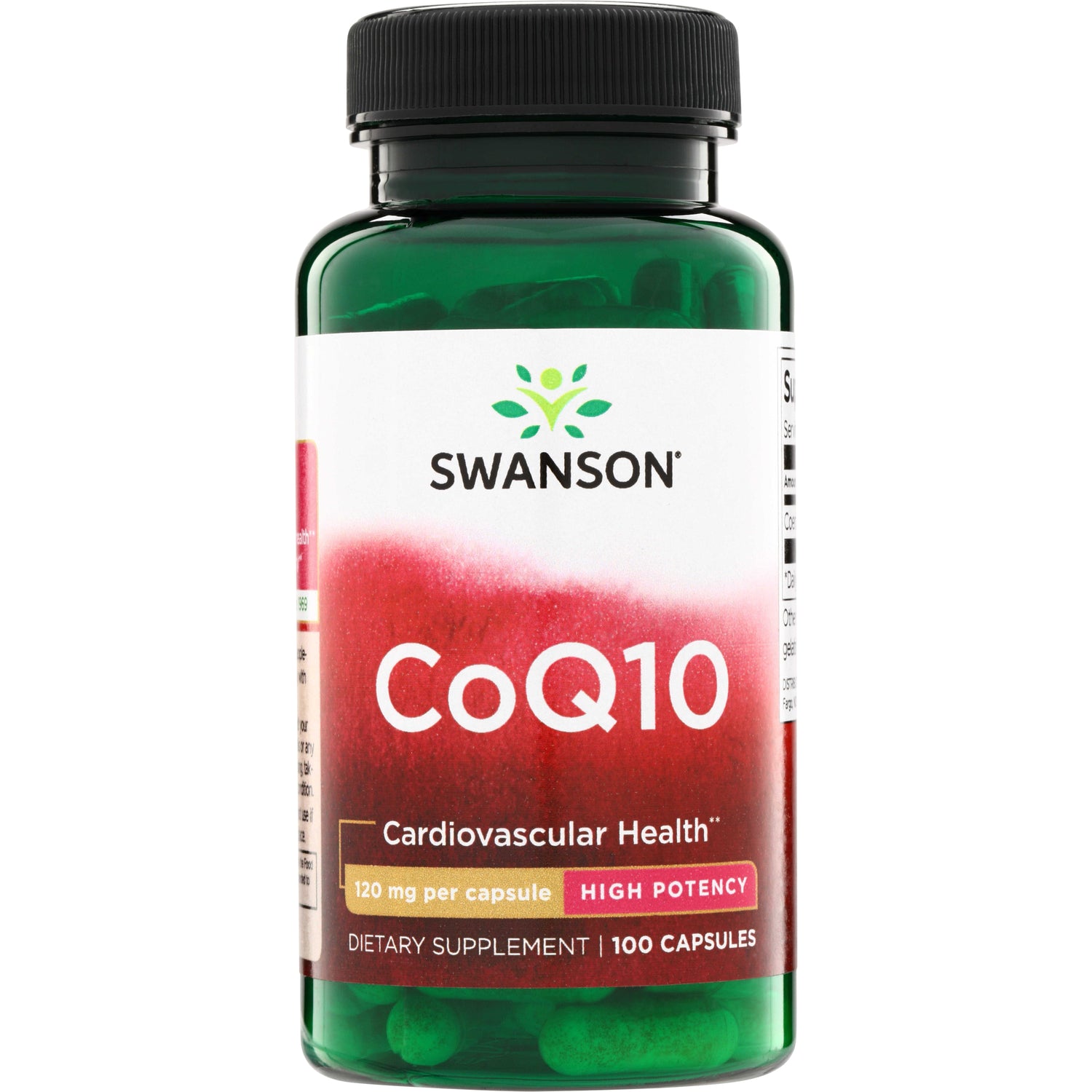SWU365 | Swanson CoQ10 supplement bottle front, 120 mg per capsule, High Potency, 100 capsules