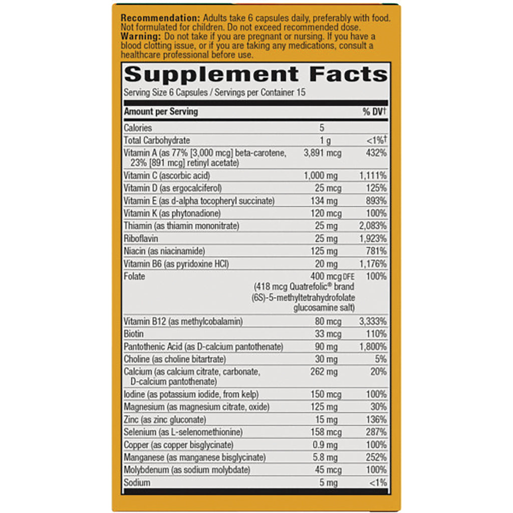 NW655 | Back label showing Supplement Facts table with serving size, nutrient amounts, recommendation and warning text - Thumbnail