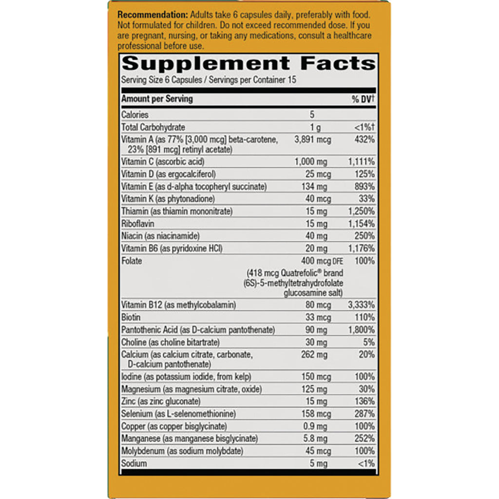 NW655 | Back label showing Supplement Facts table with serving size, nutrient amounts, recommendation and warning text - Thumbnail