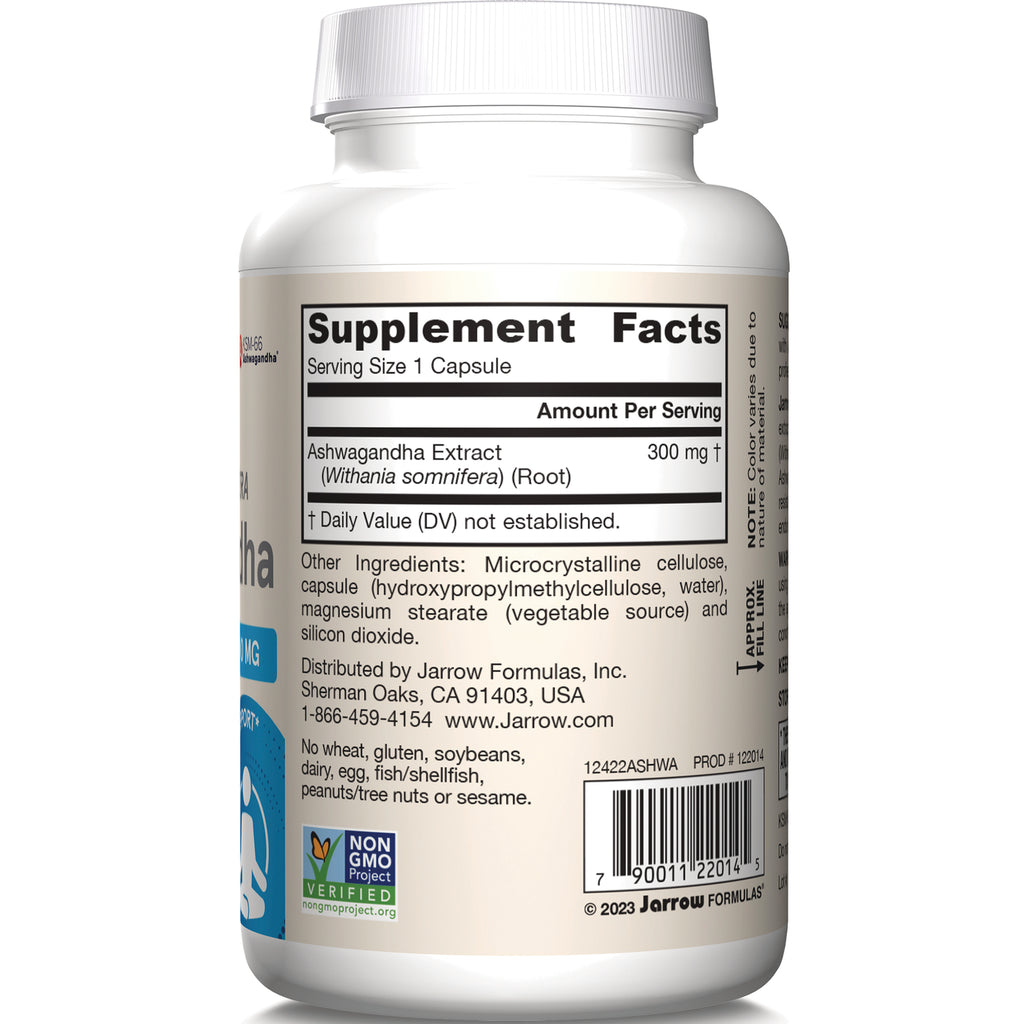 JR075 | back label showing Supplement Facts, Ashwagandha Extract 300 mg, ingredient list and barcode - Thumbnail