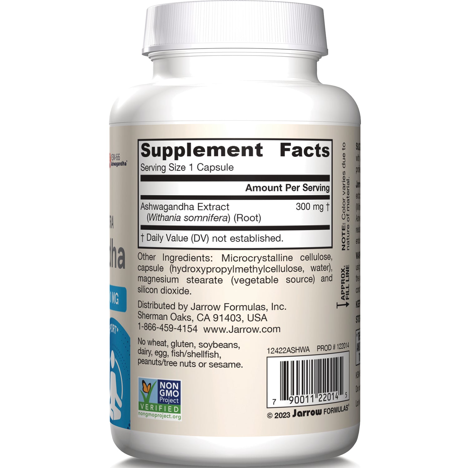 JR075 | back label showing Supplement Facts, Ashwagandha Extract 300 mg, ingredient list and barcode