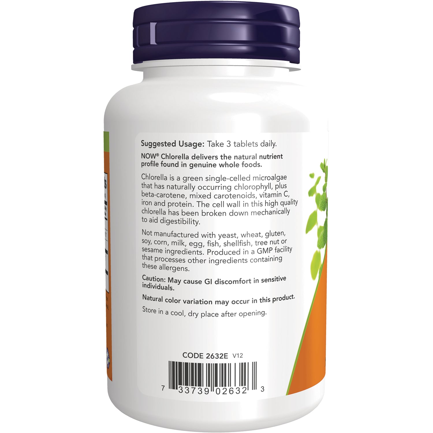 NWF1039 | Back label of white supplement bottle showing suggested usage, caution text and barcode
