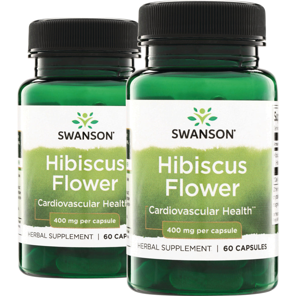 SW1994 | Two green bottles of Swanson Vitamins Hibiscus Flower 400 mg 60 capsules - Thumbnail
