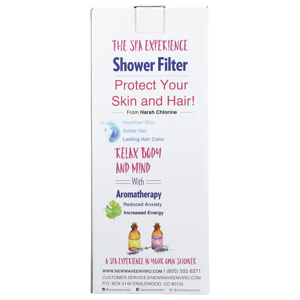 NWE001 | product infographic for Shower Filter displaying Protect Your Skin and Hair benefits and aromatherapy - Thumbnail