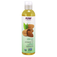 NWF1105 | NOW Solutions sweet almond oil 8 fl oz clear bottle with almond graphic on label