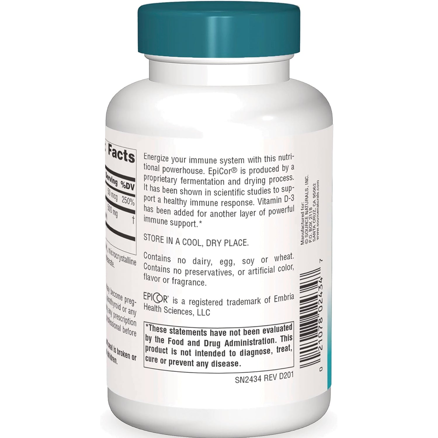 SN662 | Back label with storage directions, allergy info, and FDA disclaimer for immune support supplement