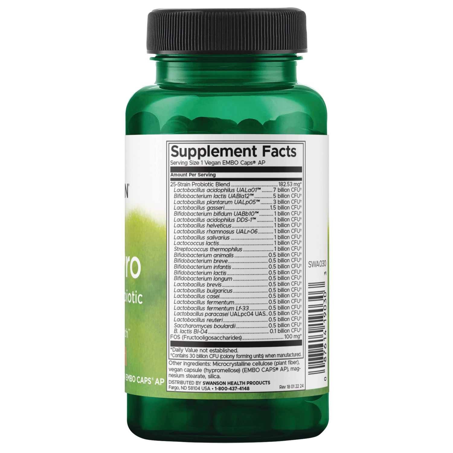 SWA030 | Back label with Supplement Facts