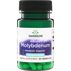 SWU838 | Swanson Albion Molybdenum supplement bottle, Metabolic Support, 400 mcg per capsule, 60 veggie caps