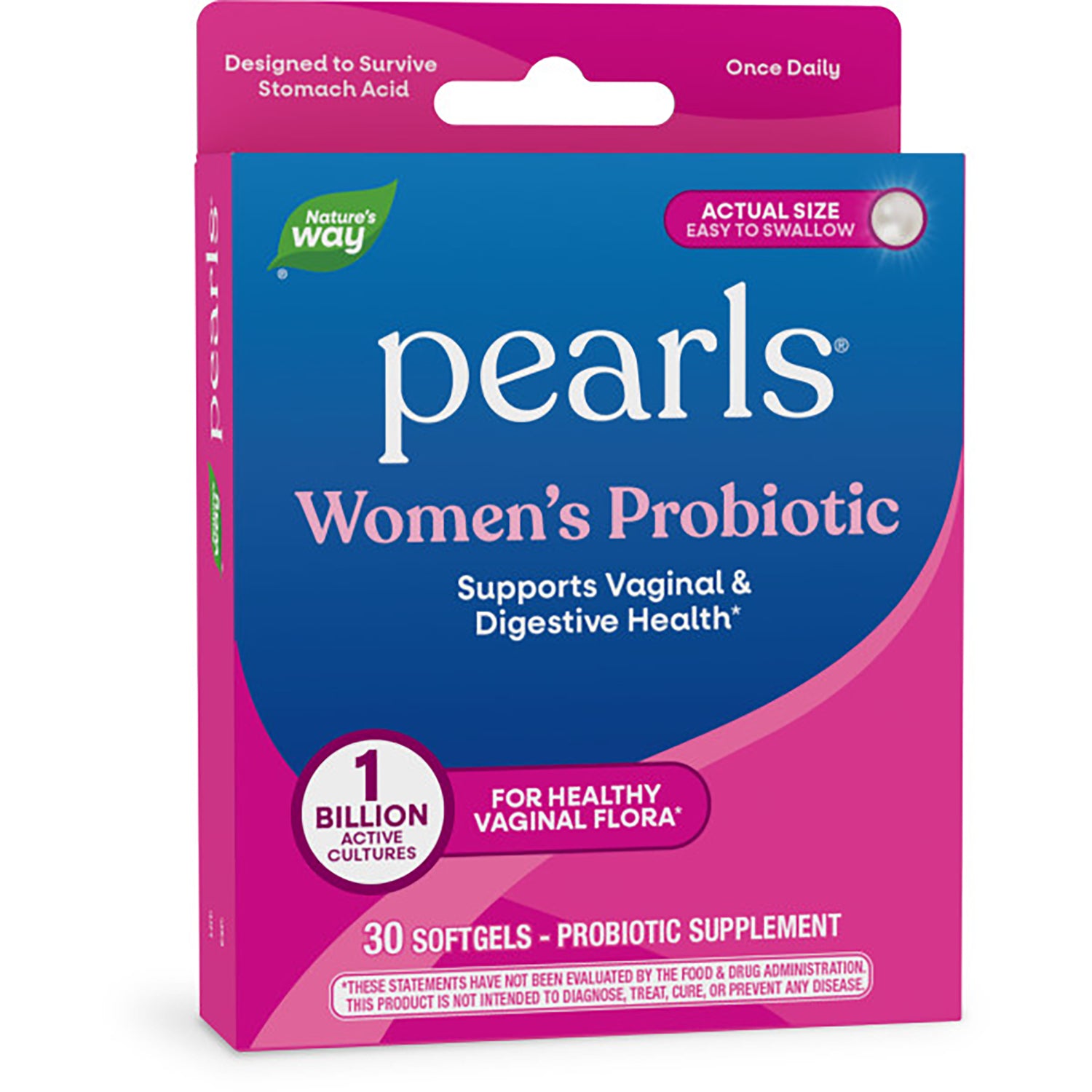 ET395 | Nature's Way Women's Probiotic packaging, pearls easy to swallow, supports vaginal and digestive health, 30 softgels