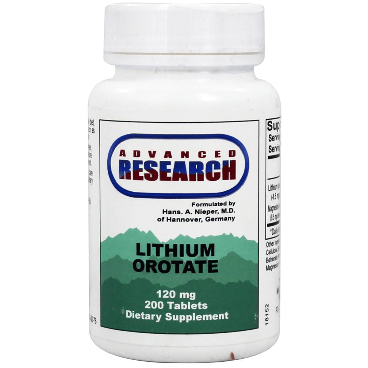 ADR007 | Advanced Research Lithium Orotate bottle labeled 120 mg, 200 tablets dietary supplement