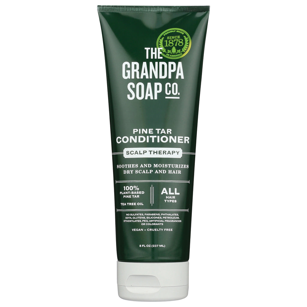 Dark green tube of The Grandpa Soap Co. Pine Tar Conditioner labeled Scalp Therapy front view 8 fl oz - Thumbnail