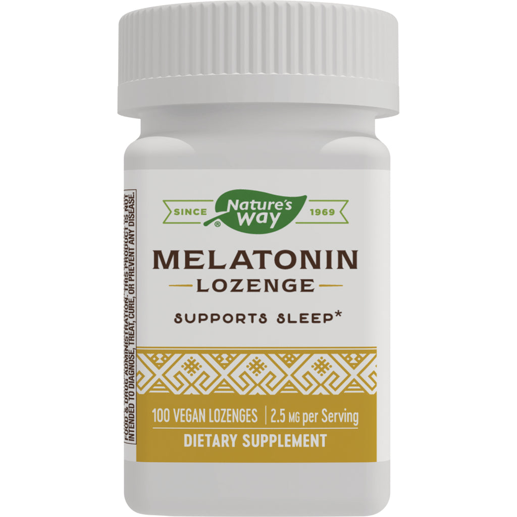 NW784 | Nature's Way melatonin lozenge front label showing supports sleep, 100 vegan lozenges 2.5 mg per serving dietary supplement - Thumbnail