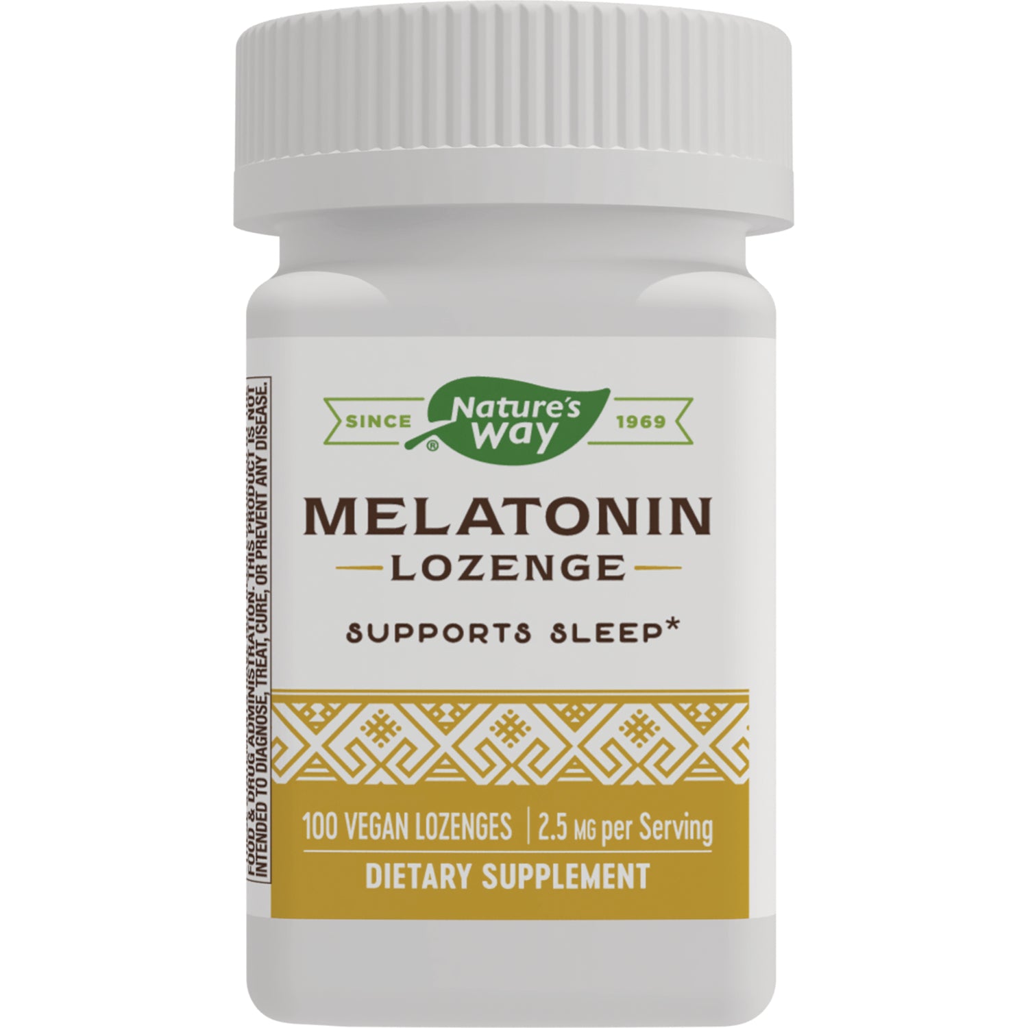 NW784 | Nature's Way melatonin lozenge front label showing supports sleep, 100 vegan lozenges 2.5 mg per serving dietary supplement