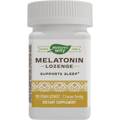 NW784 | Nature's Way melatonin lozenge front label showing supports sleep, 100 vegan lozenges 2.5 mg per serving dietary supplement