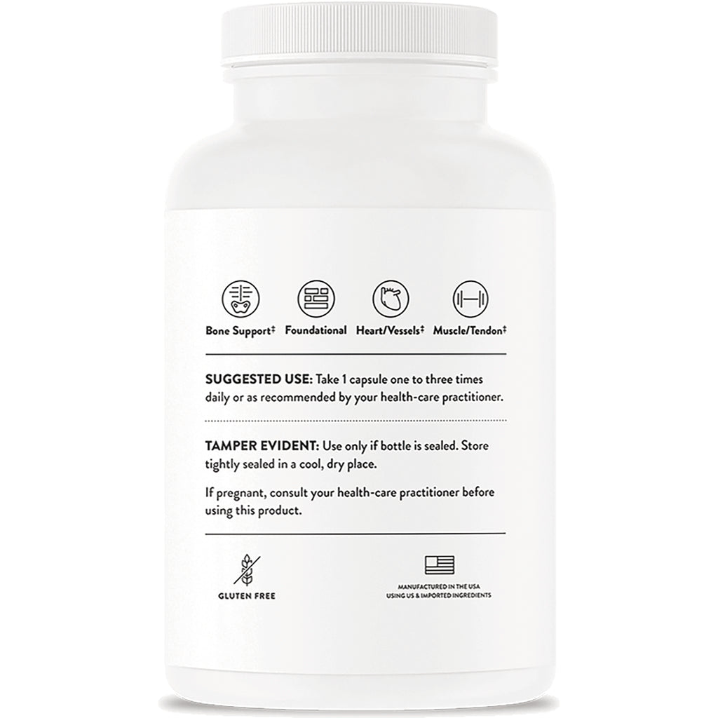 TRN011 | Back label showing icons Bone Support, Foundational, Heart/Vessels, Muscle/Tendon, plus Suggested Use and Gluten Free - Thumbnail
