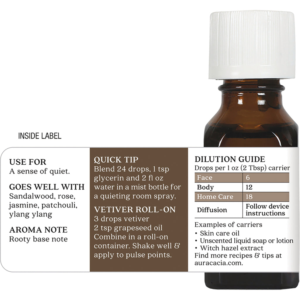 ARC220 | back label of amber dropper bottle showing dilution guide, quick tip, uses and aroma notes - Thumbnail