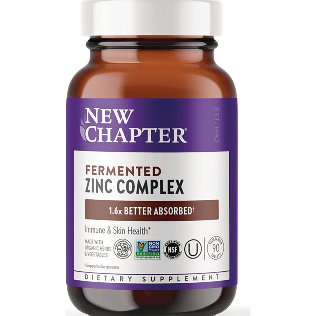 NWC364 | New Chapter Fermented Zinc Complex brown supplement bottle with purple label, 90 tablets - Thumbnail