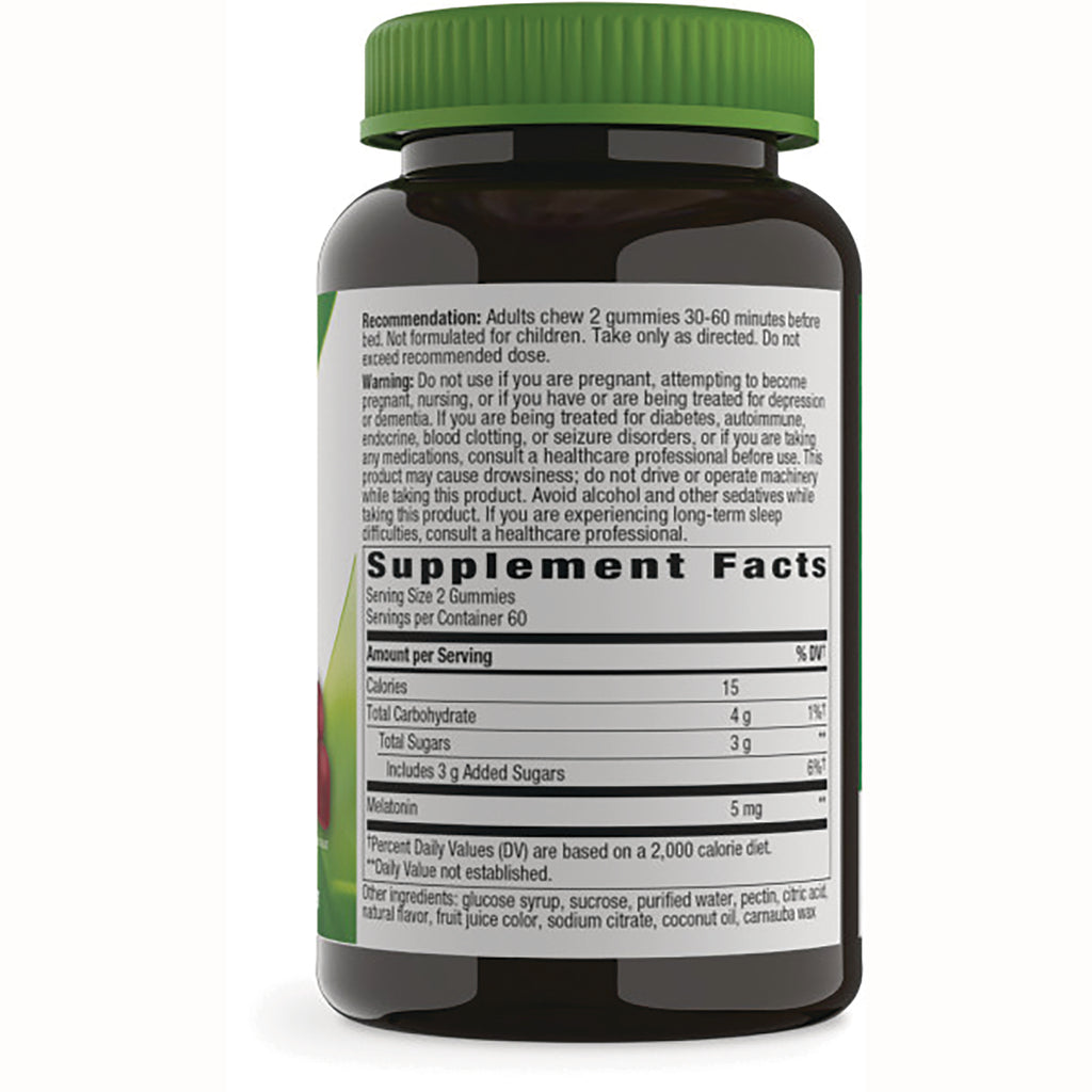 NW1024 | Back of brown supplement bottle showing Supplement Facts panel, serving size, calories, melatonin and ingredient list - Thumbnail