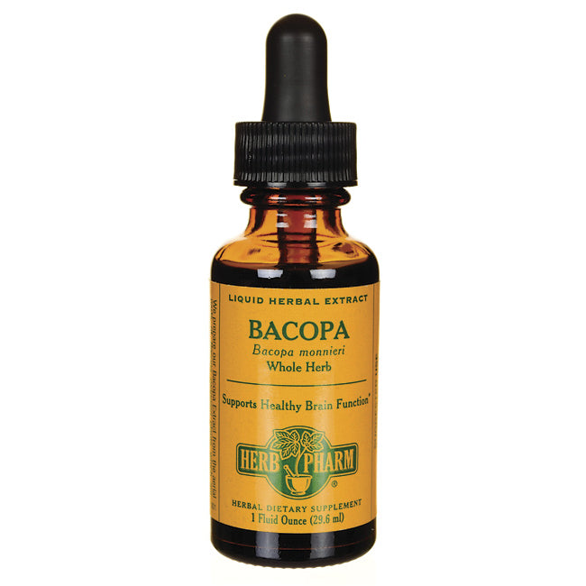HPH051 | Amber glass dropper bottle of Bacopa herbal extract labeled BACOPA Herb Pharm 1 fl oz