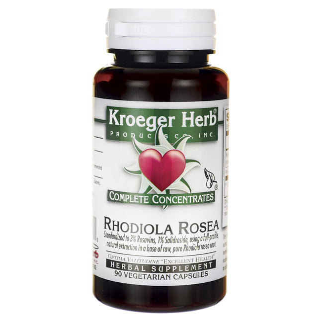 KRG024 | Kroeger Herb Complete Concentrates Rhodiola Rosea herbal supplement bottle front label showing 90 vegetarian capsules