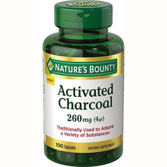 NBY075 | Nature's Bounty Activated Charcoal 260 mg bottle, 100 capsules dietary supplement