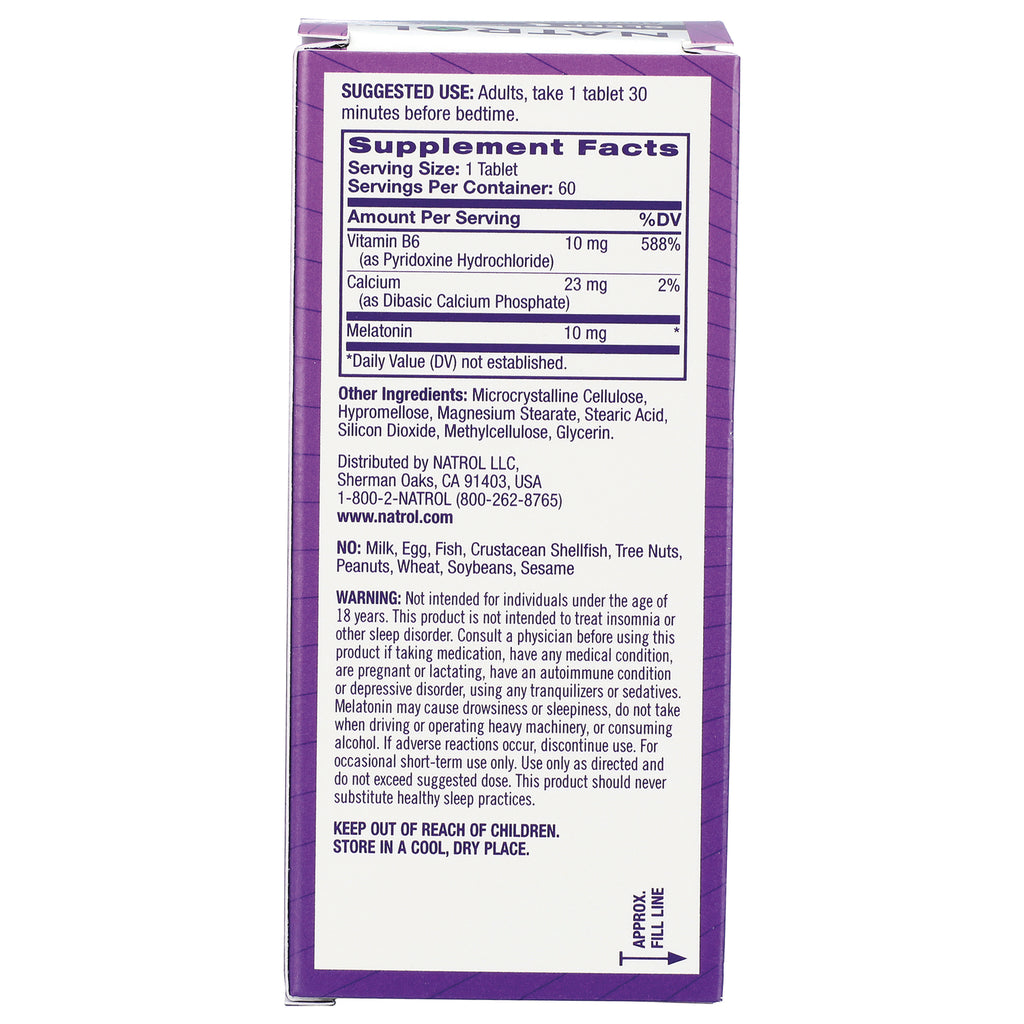 NA504 | back panel with Supplement Facts listing melatonin 10 mg, ingredients, warnings and storage instructions - Thumbnail