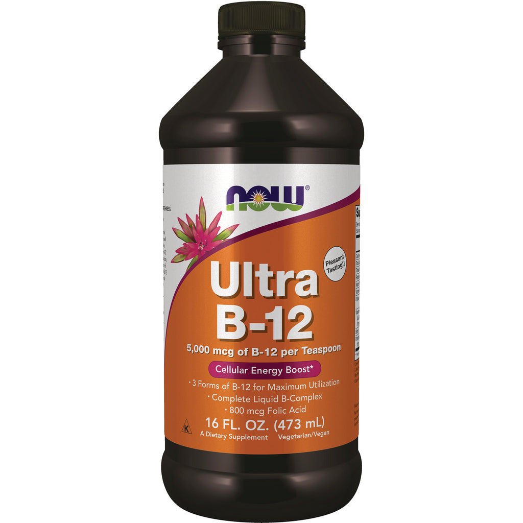 NWF784 | NOW Ultra B-12 16 fl oz liquid supplement front label, 5,000 mcg per teaspoon - Thumbnail