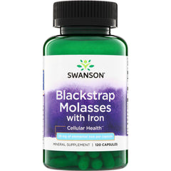 SW1214 | Swanson Blackstrap Molasses with Iron mineral supplement, 29 mg elemental iron per capsule, 120 capsules bottle