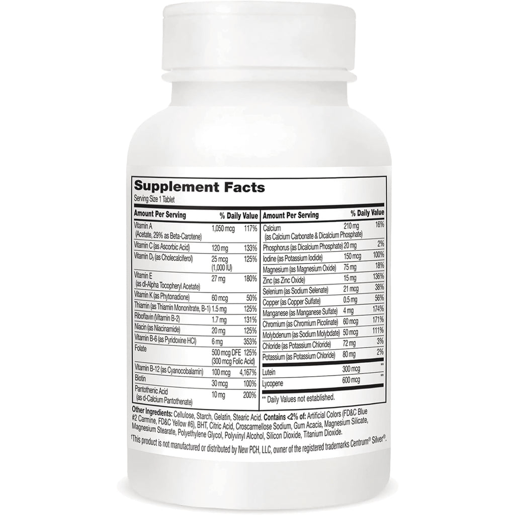 CNT281 | Supplement facts nutrition label on back of white supplement bottle listing vitamins and minerals - Thumbnail