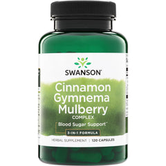 SW1742 | Swanson Cinnamon Gymnema Mulberry Complex, Blood Sugar Support, 3-in-1 formula, 120 capsules bottle front