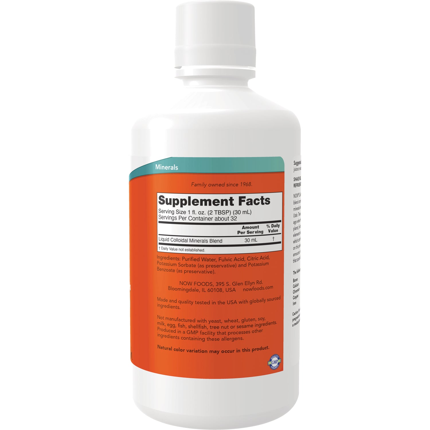 NWF1074 | Back of white supplement bottle showing Supplement Facts panel and ingredients label