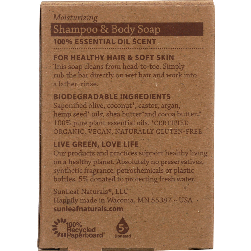 SLN006 | back of brown Shampoo & Body Soap box showing ingredients, company info, and recycling icons - Thumbnail