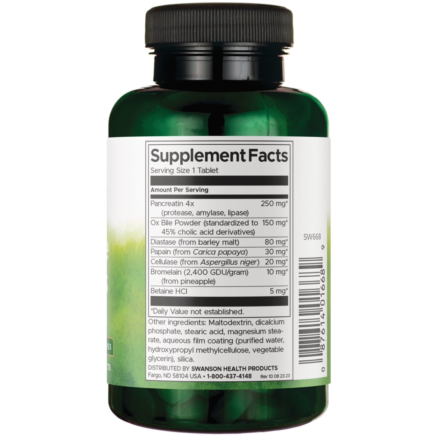SW668 | Back label with Supplement Facts