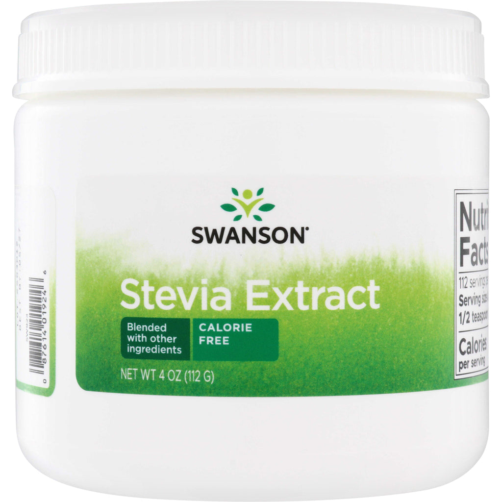SW924 | Swanson Stevia Extract, calorie free powder, 4 oz jar front - Thumbnail