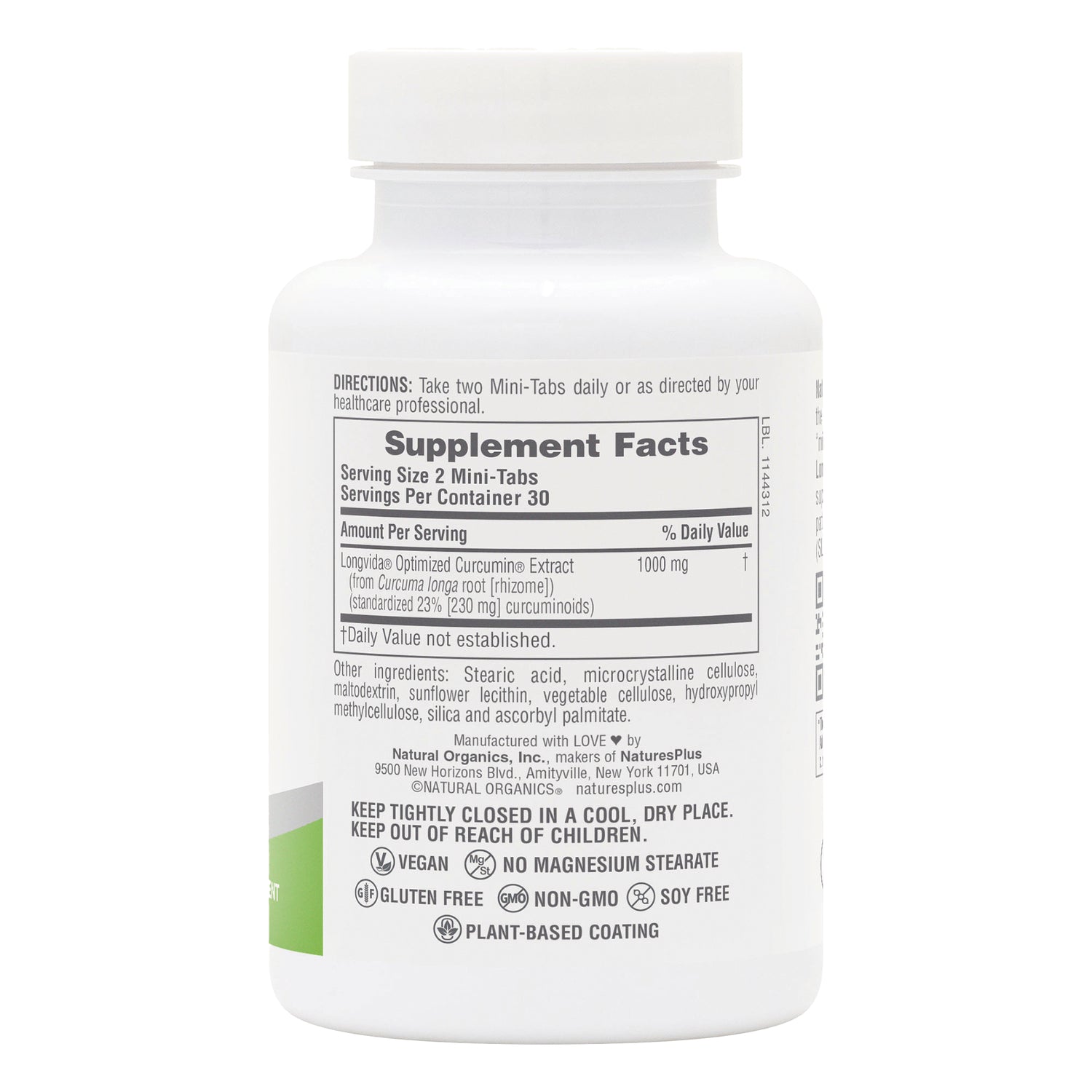 NTP350 | back label showing Supplement Facts panel, directions, ingredients and certification icons