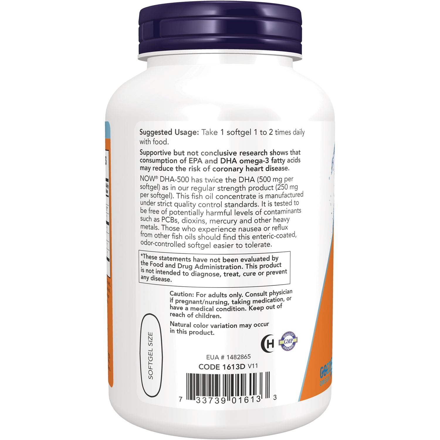 NWF1444 | Back label of white supplement bottle showing suggested usage, warnings and barcode
