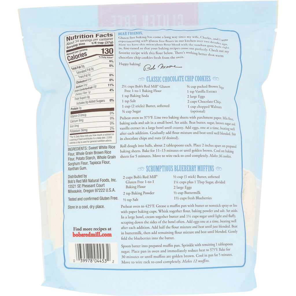 BOB342 | Back of light-blue product pouch showing nutrition facts, ingredients, recipes and barcode - Thumbnail