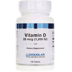 DGL008 | Bottle of Douglas Laboratories Vitamin D 25 mcg (1,000 IU) dietary supplement, 100 tablets