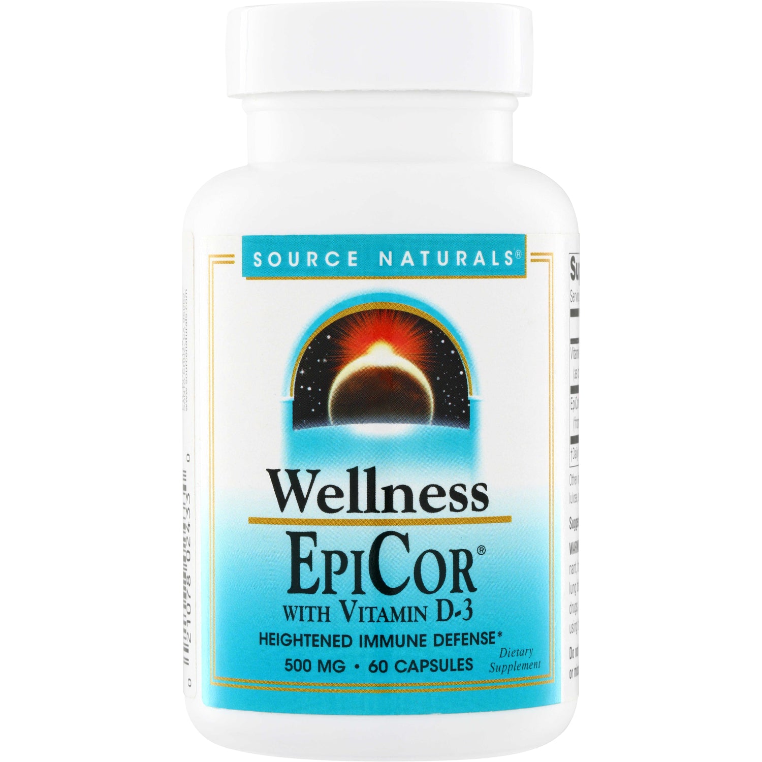 SN424 | Source Naturals Wellness EpiCor with Vitamin D-3, 500 mg, 60 capsules bottle front label
