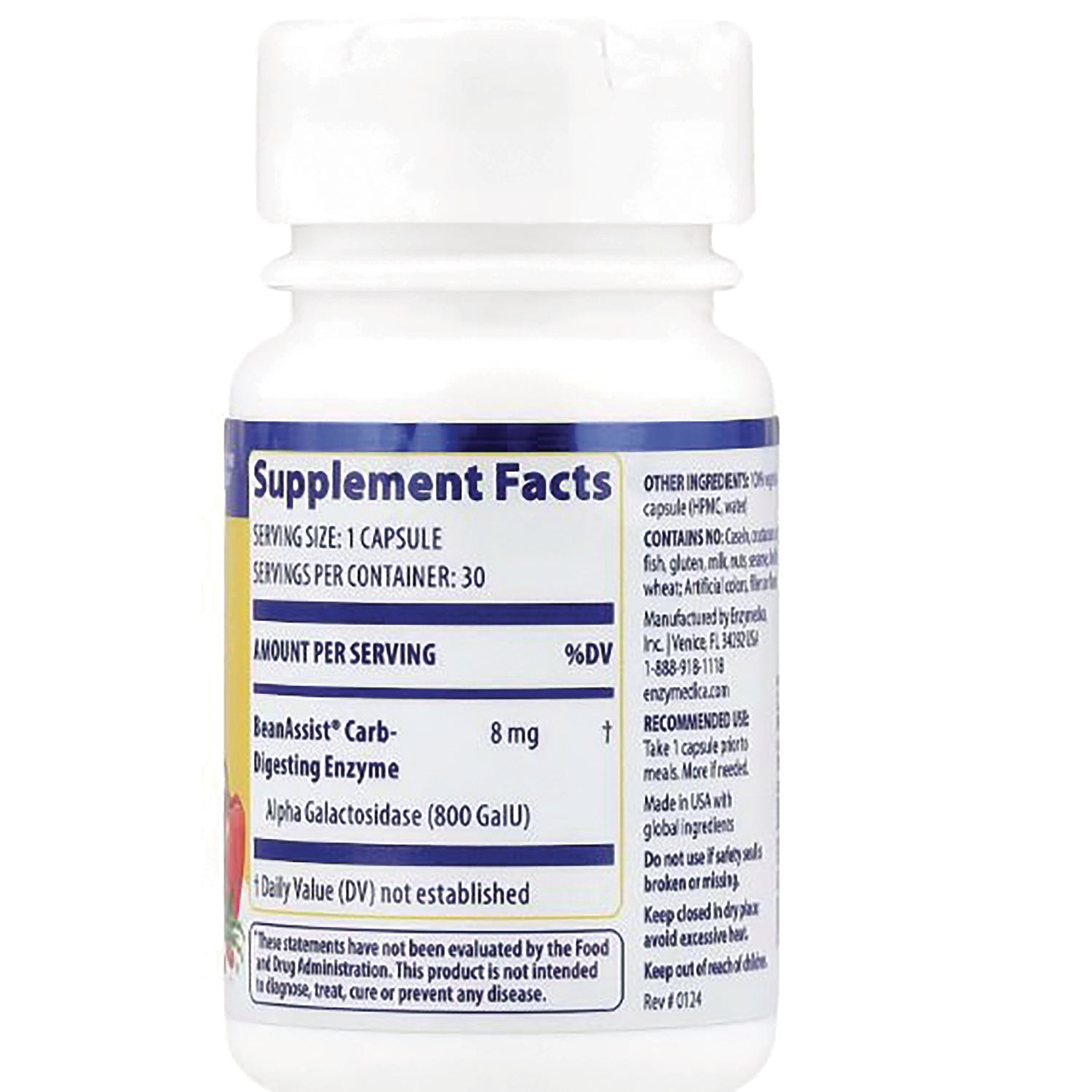 EMD051 | back label of white supplement bottle showing Supplement Facts, serving size 1 capsule and ingredient list