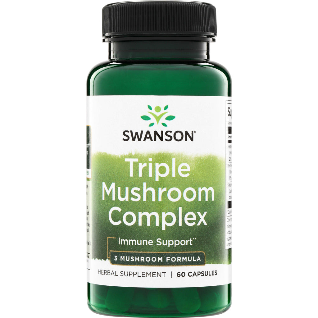 SWH168 | Swanson Triple Mushroom Complex bottle front, Immune Support, 3 Mushroom Formula, 60 capsules - Thumbnail