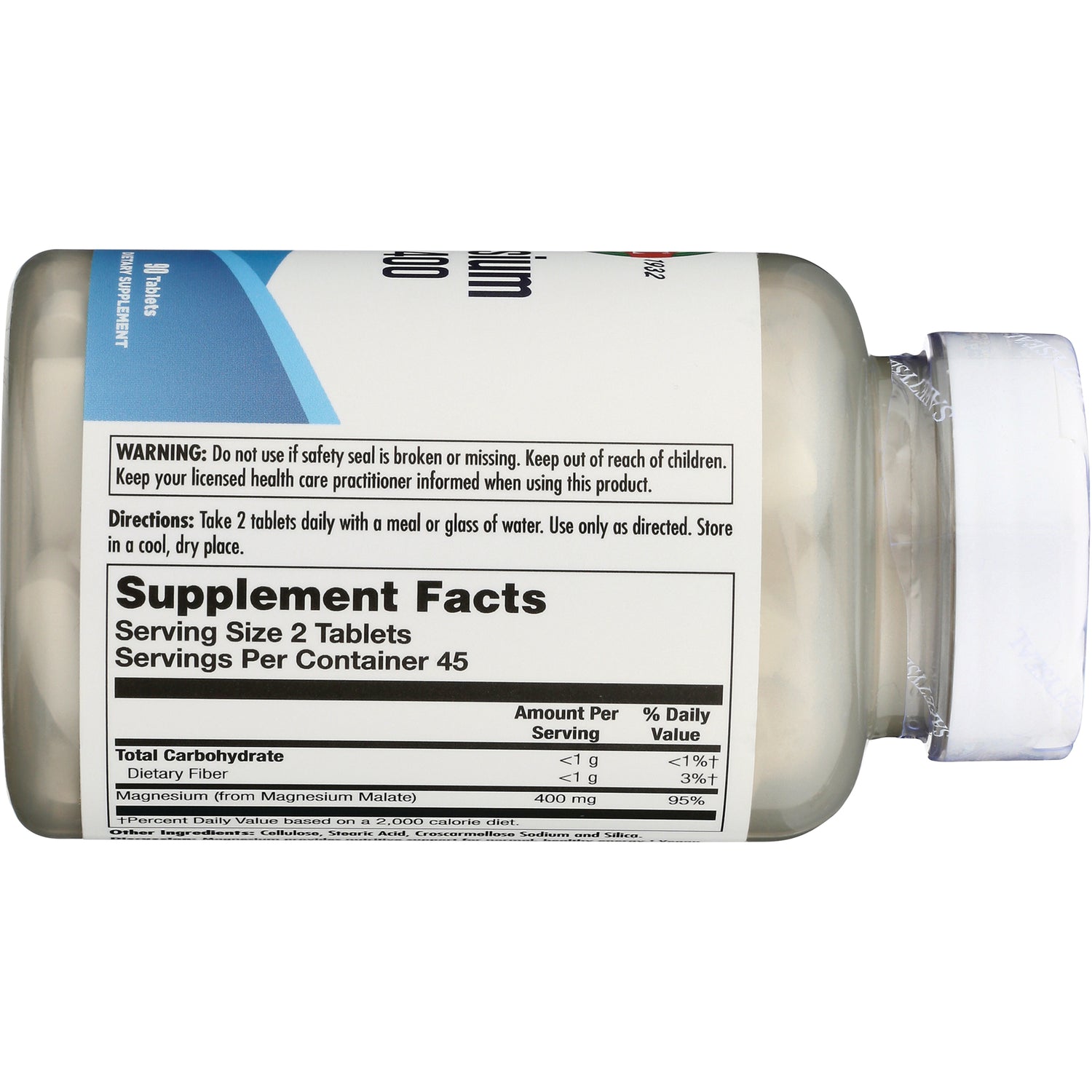 KL469 | back label showing Supplement Facts and directions; serving size 2 tablets, magnesium 400 mg