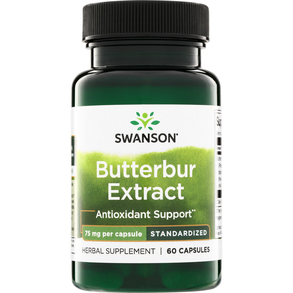SWH192 | Swanson Butterbur Extract supplement bottle front, Antioxidant Support*, 75 mg per capsule, 60 capsules - Thumbnail