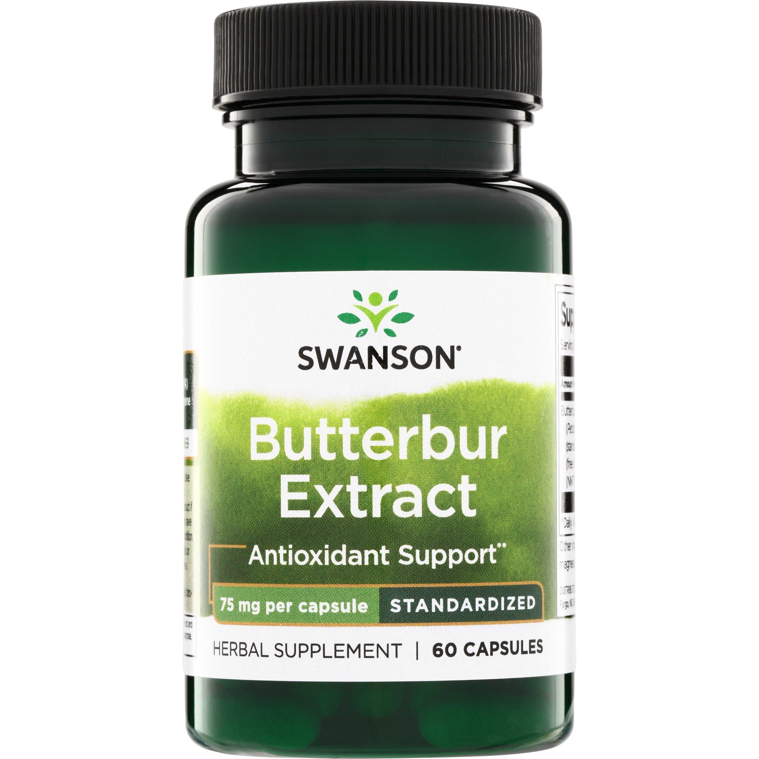 SWH192 | Swanson Butterbur Extract supplement bottle front, Antioxidant Support*, 75 mg per capsule, 60 capsules
