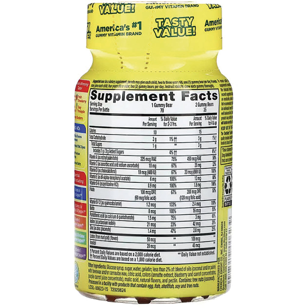 LCR006 | back label showing Supplement Facts panel and ingredients on yellow gummy vitamin bottle - Thumbnail