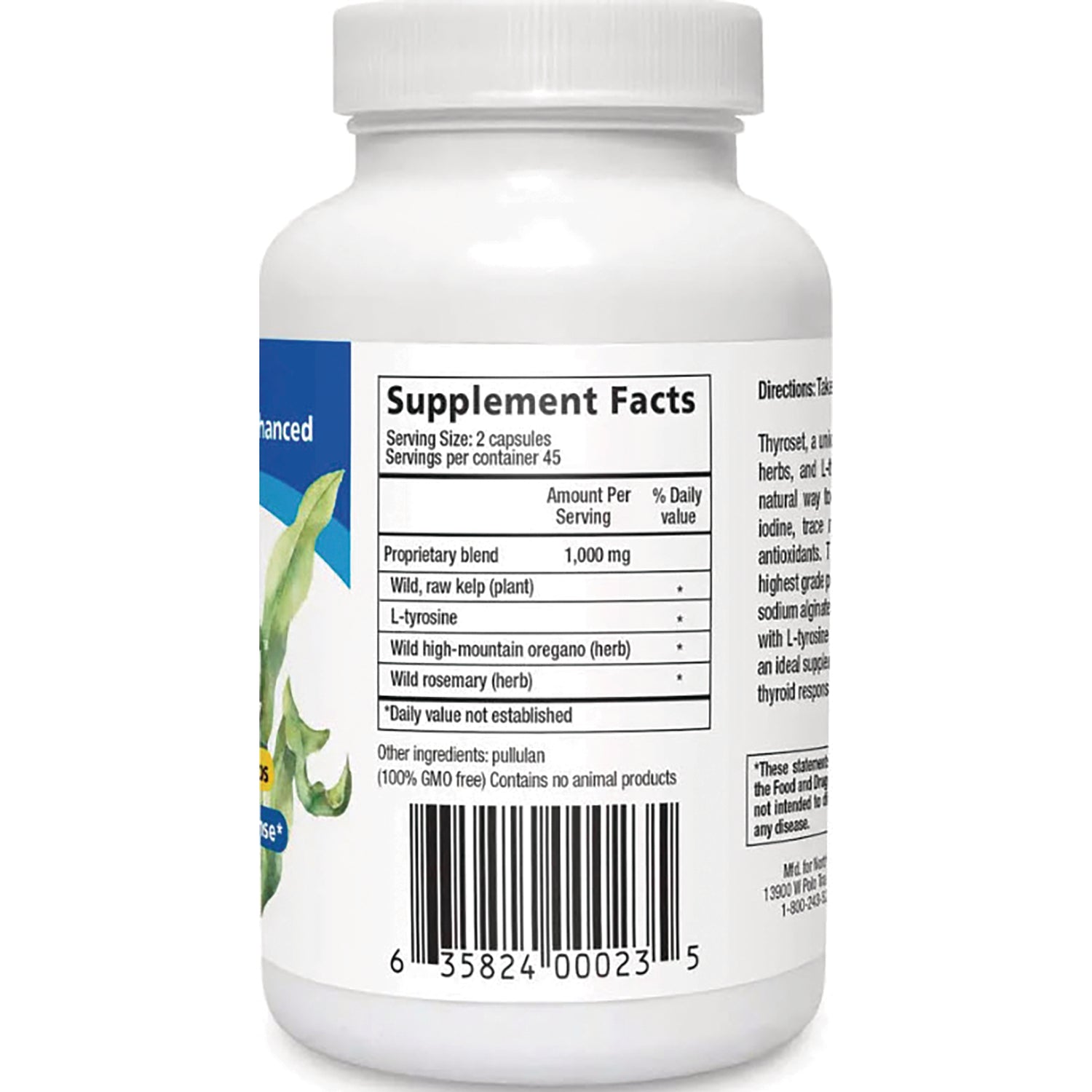 NHS041 | Back of white supplement bottle showing Supplement Facts panel, ingredient list and barcode