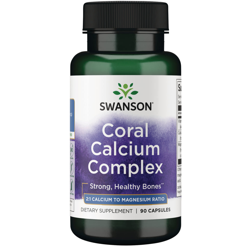 SWU1106 | Swanson Coral Calcium Complex bottle, 90 capsules; Strong, Healthy Bones; 2:1 calcium to magnesium ratio - Thumbnail