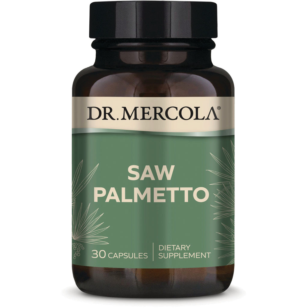 MRC114 | Dr. Mercola Saw Palmetto dietary supplement bottle, 30 capsules front label - Thumbnail