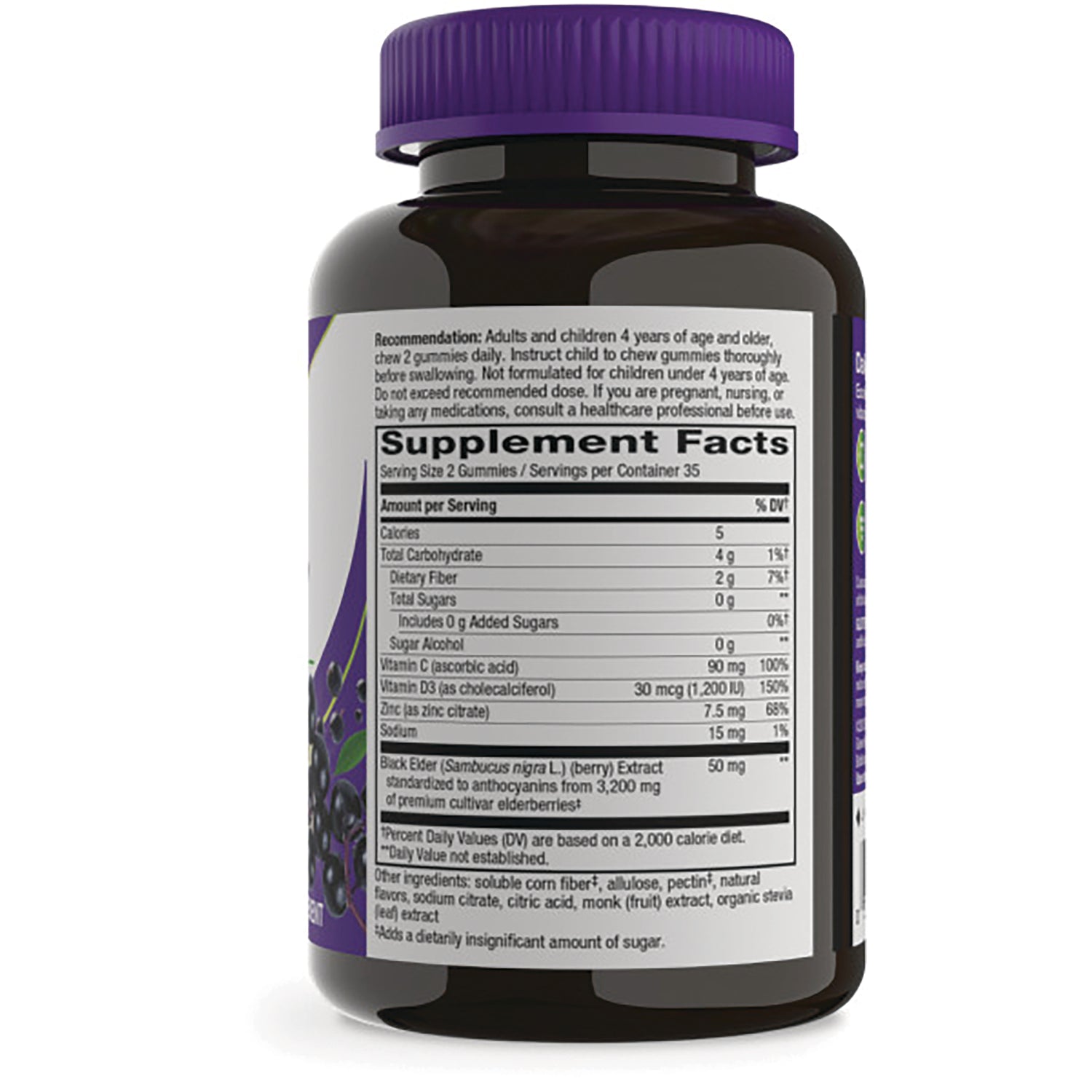 NW1058 | Back label showing Supplement Facts panel and ingredient list on a purple-capped bottle