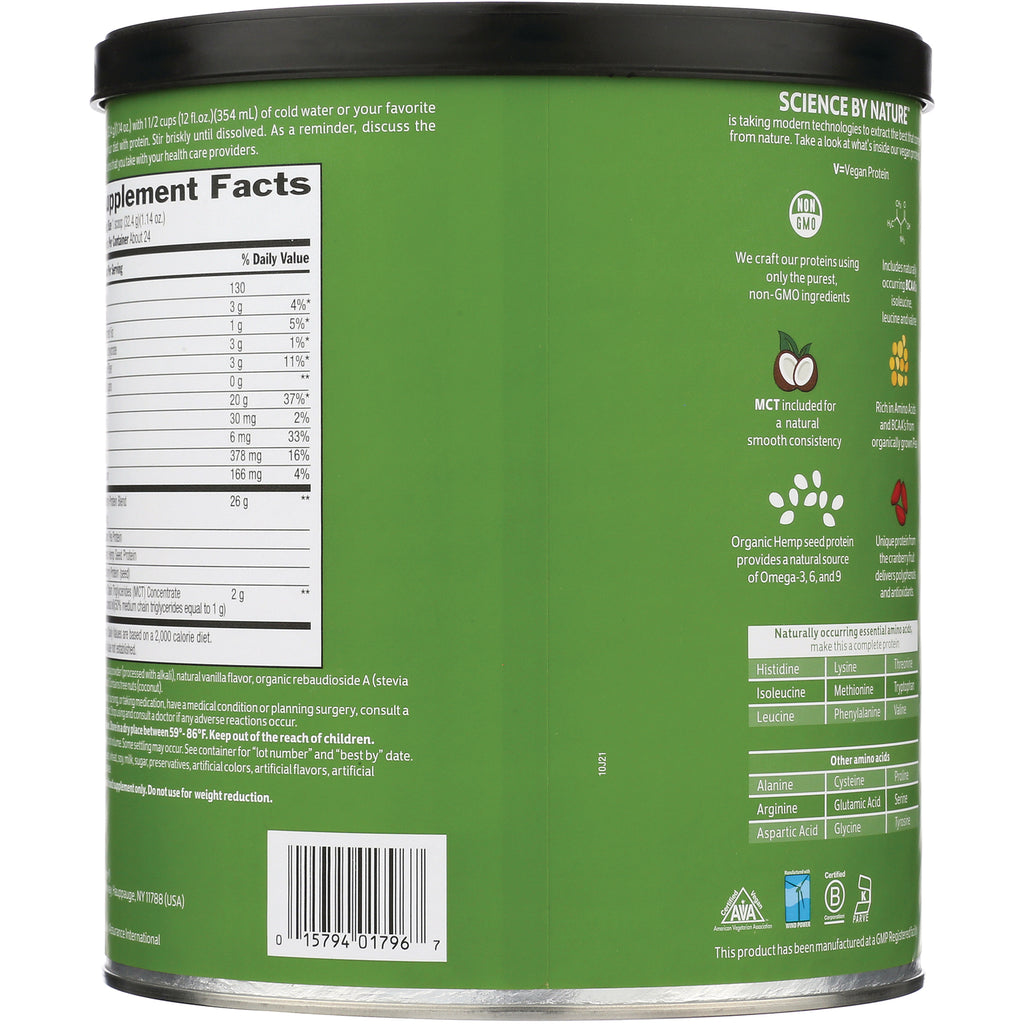 CRL604 | Back of green supplement can showing supplement facts panel, nutrition grid, ingredient icons and barcode - Thumbnail